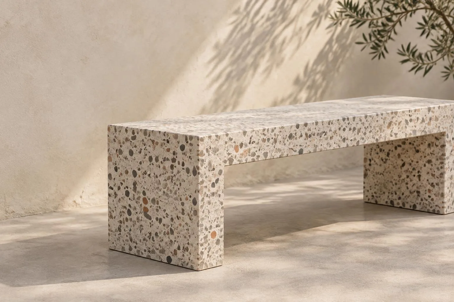 Illustrative terrazzo bench reference, not Terrastone’s work